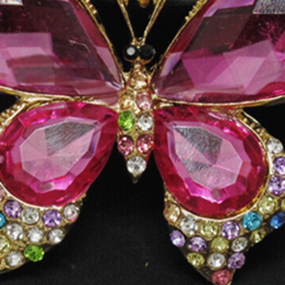 Purple Butterfly Necklace with Multicolor Tips -Crystals & Rhinestones Accents - Picture 2 of 6